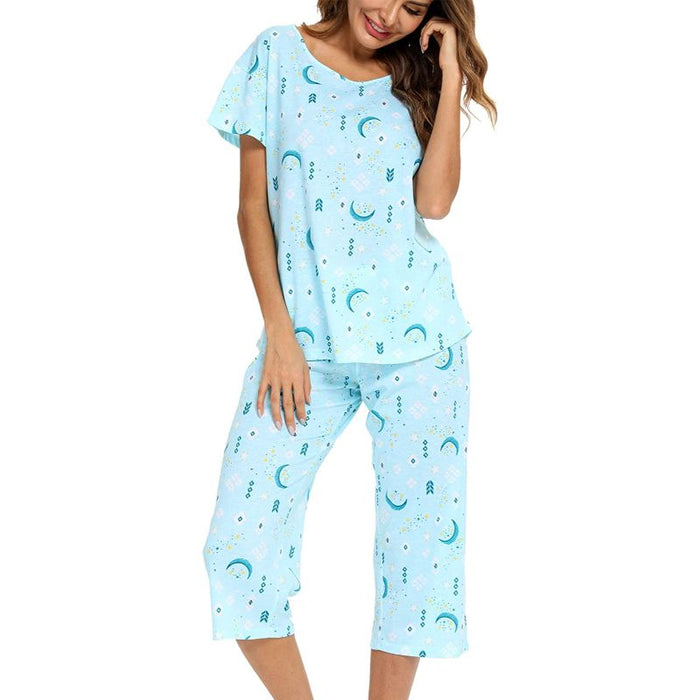 Sleepwear Tops With Capri Pants Set