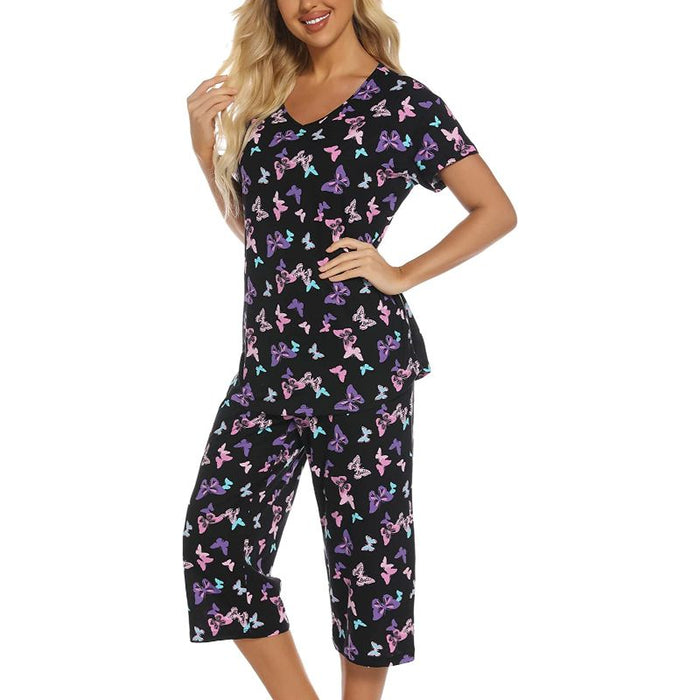 Sleepwear Tops With Capri Pants