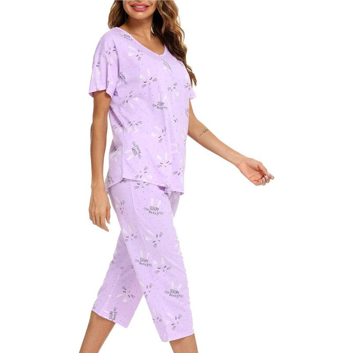 Sleepwear Tops With Capri Pants Set