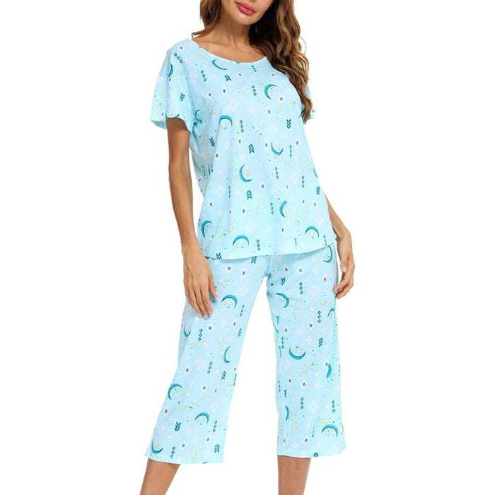 Sleepwear Tops With Capri Pants Set