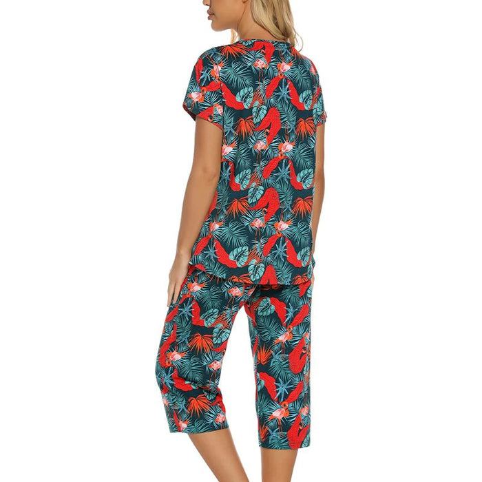 Sleepwear Tops With Capri Pants Set