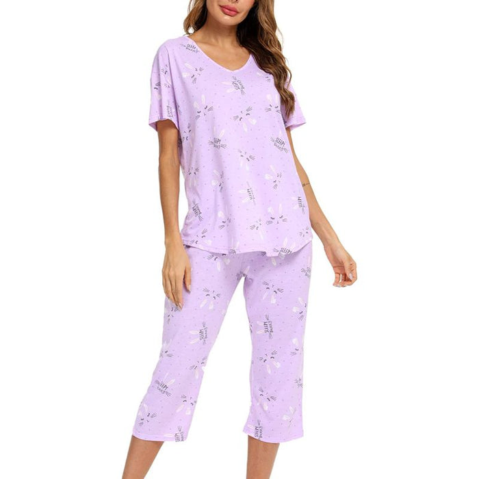 Sleepwear Tops With Capri Pants Set