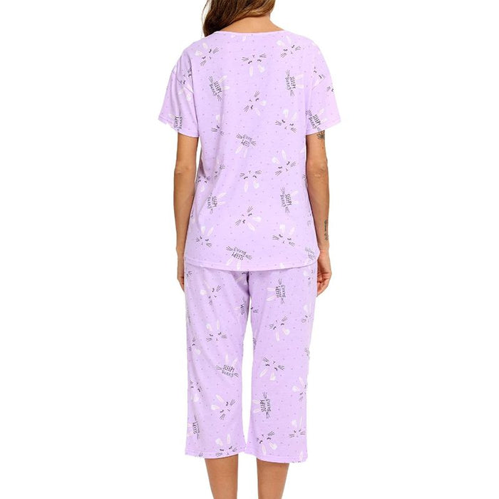 Sleepwear Tops With Capri Pants Set