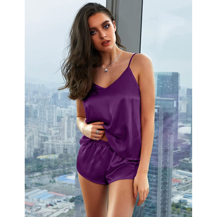 Women Lingerie Satin Pajamas Cami Nightwear