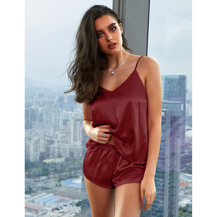 Women Lingerie Satin Pajamas Cami Nightwear