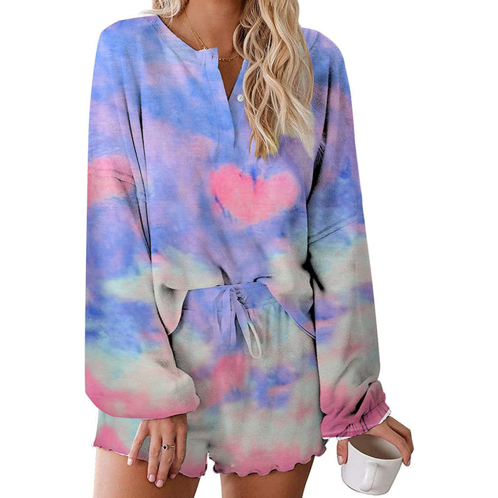 Tie Dye Long Sleeves Pajamas And Short Set For Women