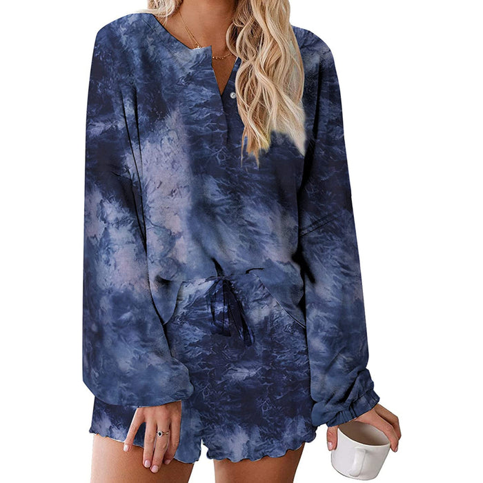 Tie Dye Long Sleeves Pajamas And Short Set For Women