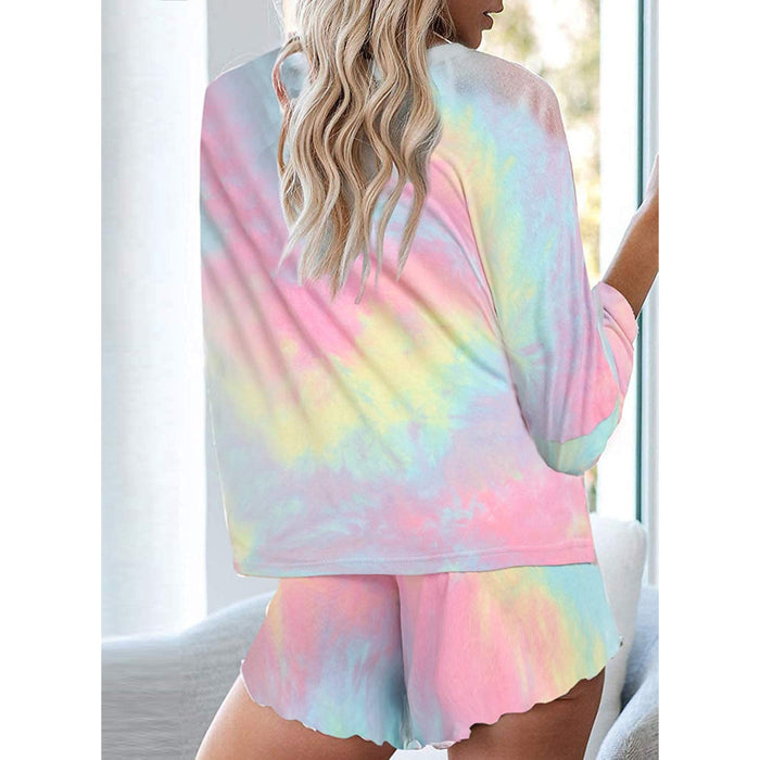 Tie Dye Long Sleeves Pajamas And Short Set For Women