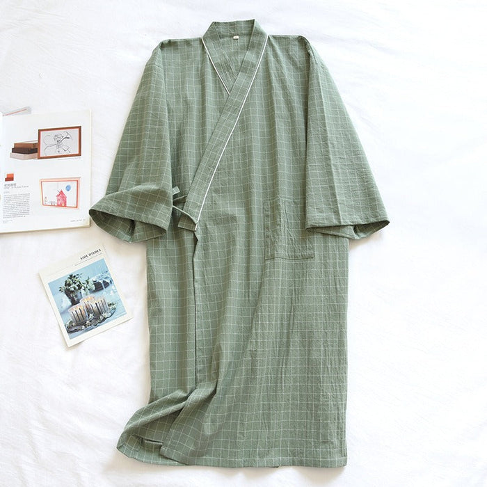 Unisex Summer Plaid Bathrobe