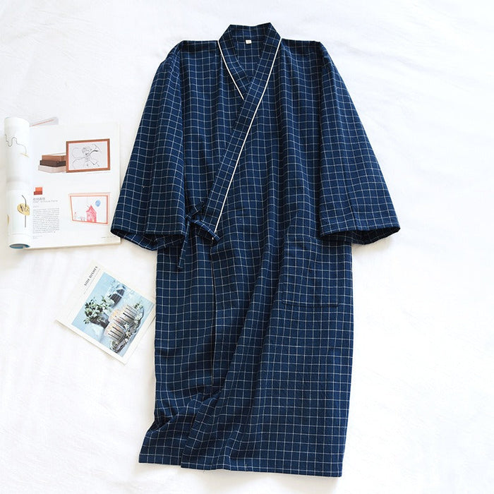 Unisex Summer Plaid Bathrobe