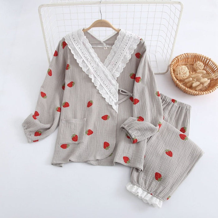 Cartoon Cotton Crepe Pajamas Set For Women's