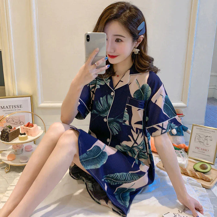 Summer Women Sleepwear Sleepshirt Printed Mini 1 Piece