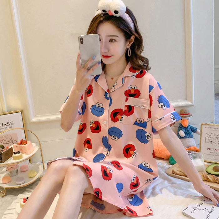 Summer Women Sleepwear Sleepshirt Printed Mini 1 Piece