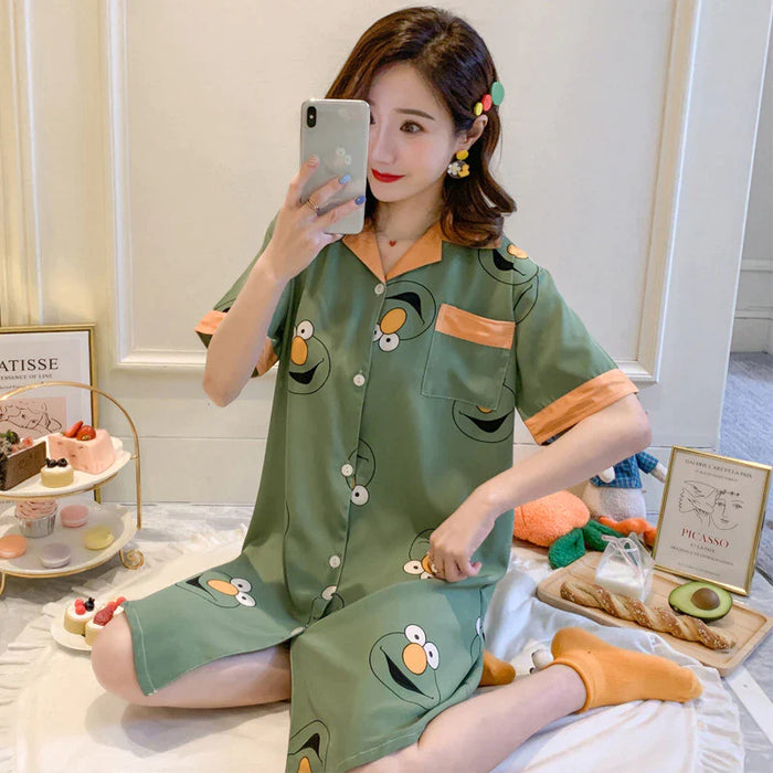 Summer Women Sleepwear Sleepshirt Printed Mini 1 Piece