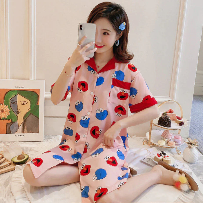 Summer Women Sleepwear Sleepshirt Printed Mini 1 Piece