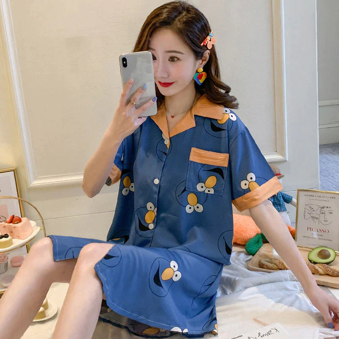 Summer Women Sleepwear Sleepshirt Printed Mini 1 Piece