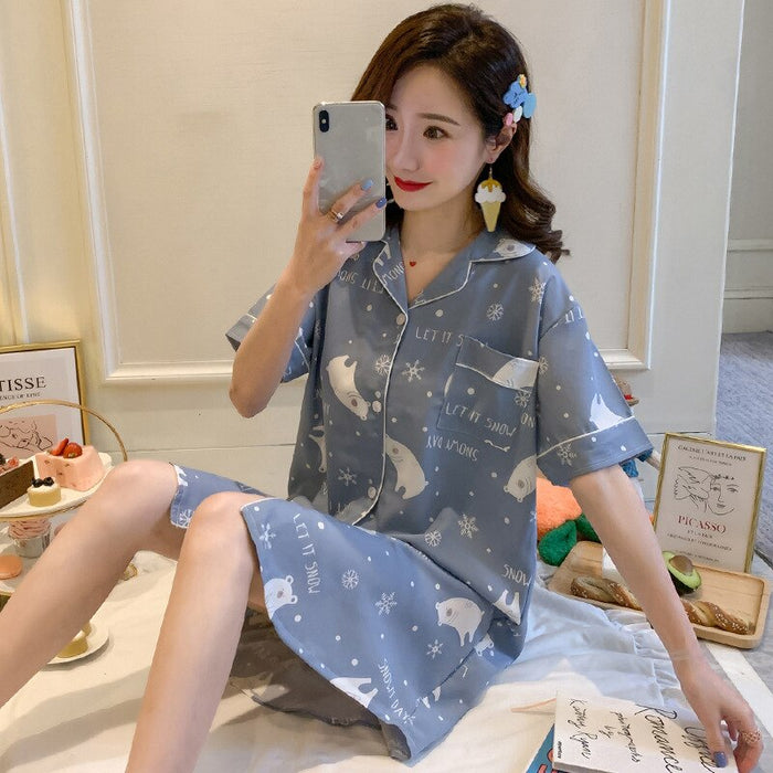 Summer Women Sleepwear Sleepshirt Printed Mini 1 Piece