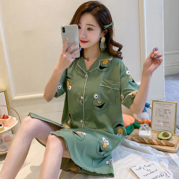 Summer Women Sleepwear Sleepshirt Printed Mini 1 Piece