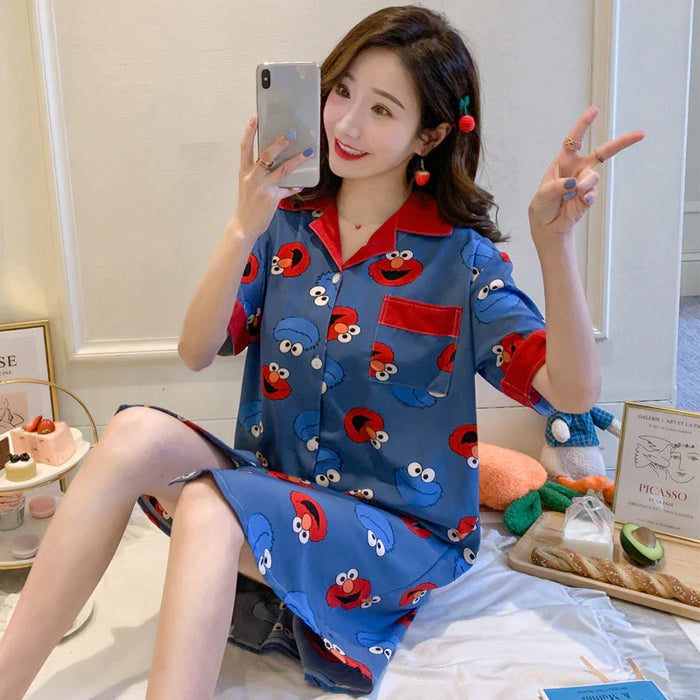 Summer Women Sleepwear Sleepshirt Printed Mini 1 Piece