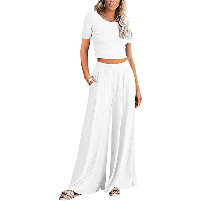 Women Set Crop Top Long Sleeve, Palazzo Pants