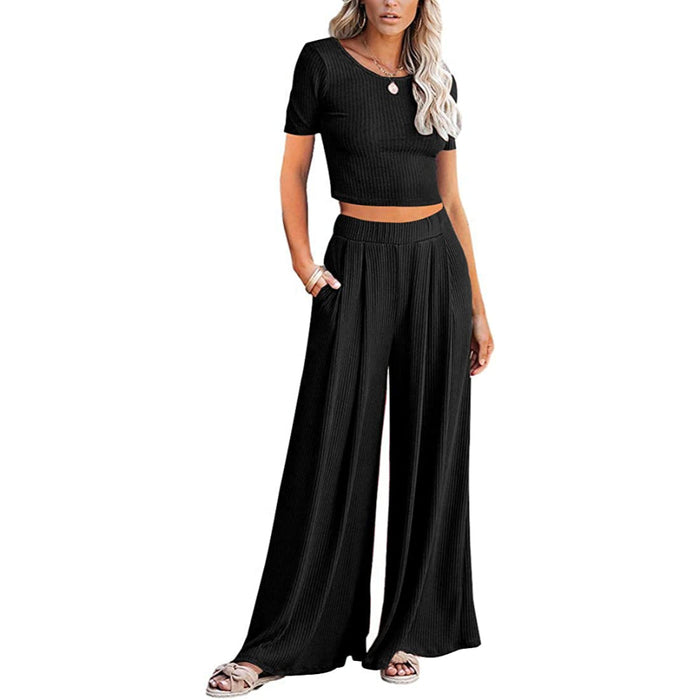 Women Set Crop Top Long Sleeve, Palazzo Pants