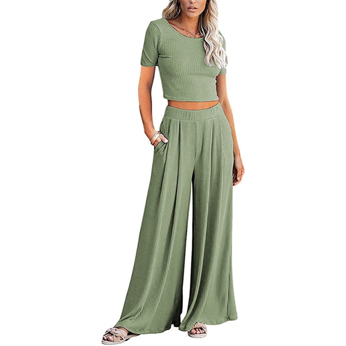 Women Set Crop Top Long Sleeve, Palazzo Pants