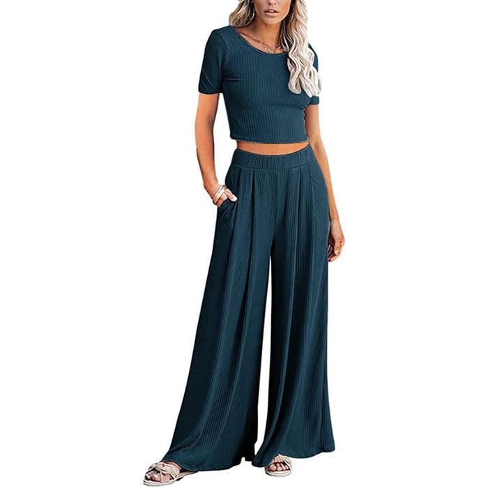 Women Set Crop Top Long Sleeve, Palazzo Pants