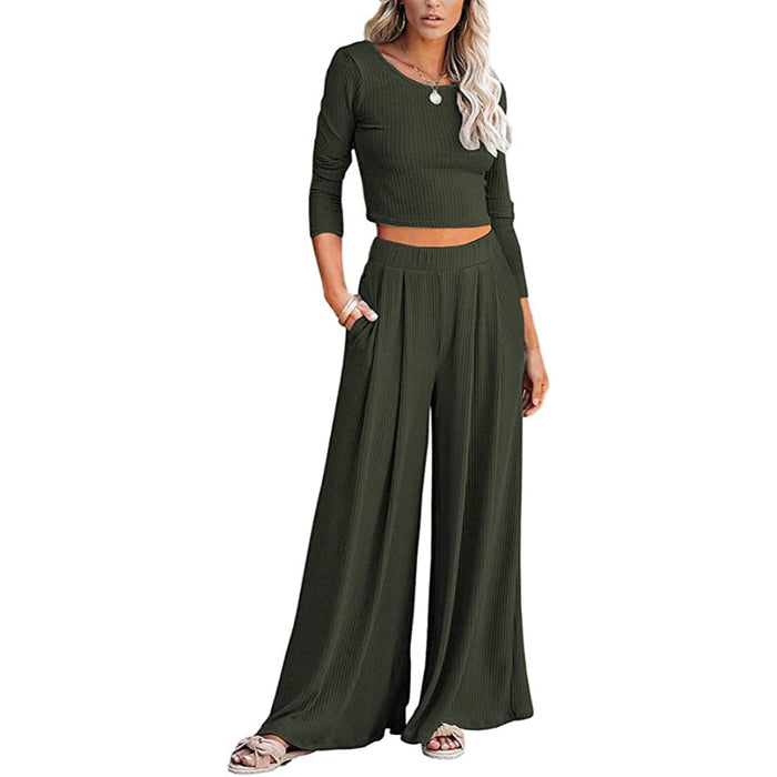 Women Set Crop Top Long Sleeve, Palazzo Pants