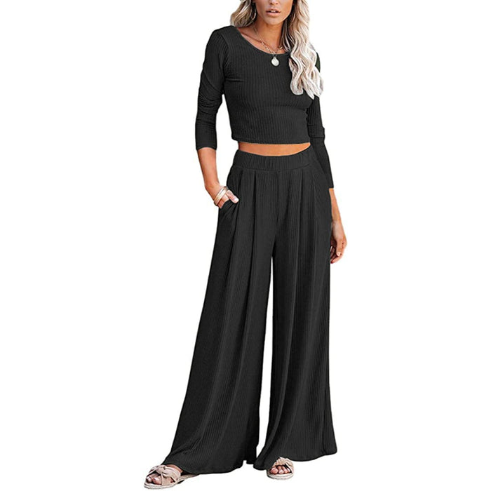 Women Set Crop Top Long Sleeve, Palazzo Pants