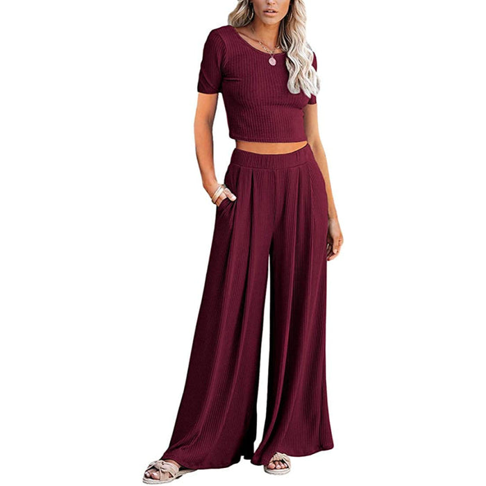 Women Set Crop Top Long Sleeve, Palazzo Pants