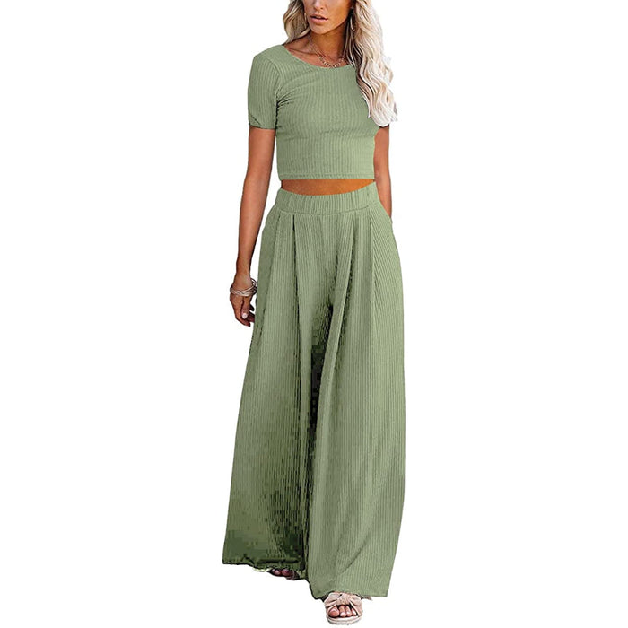 Women Set Crop Top Long Sleeve, Palazzo Pants