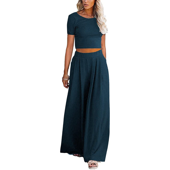 Women Set Crop Top Long Sleeve, Palazzo Pants