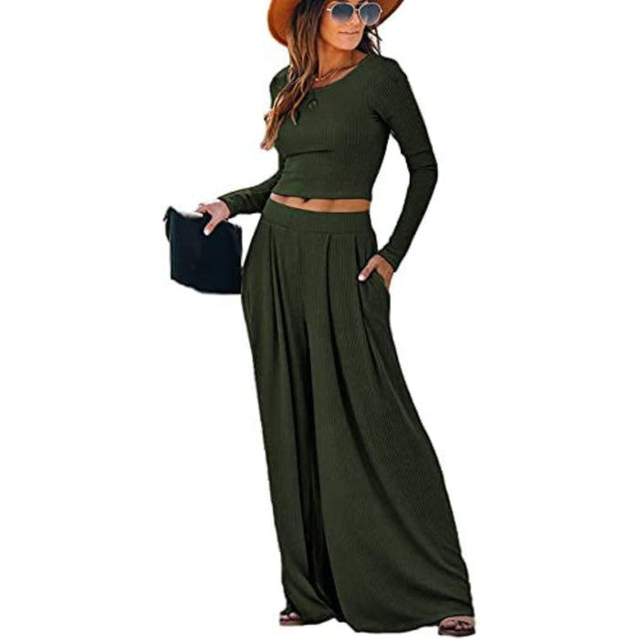 Women Set Crop Top Long Sleeve, Palazzo Pants