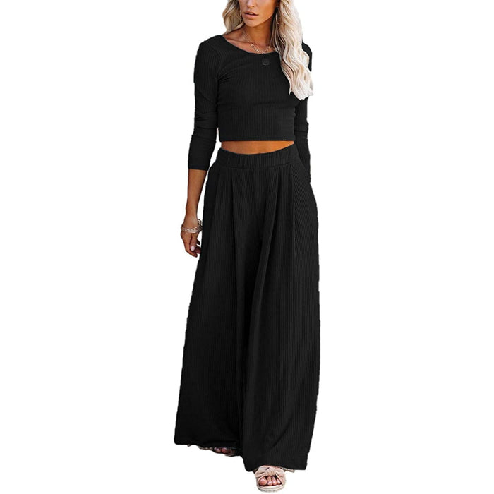 Women Set Crop Top Long Sleeve, Palazzo Pants