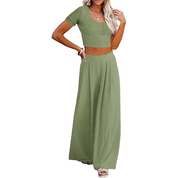 Women Set Crop Top Long Sleeve, Palazzo Pants