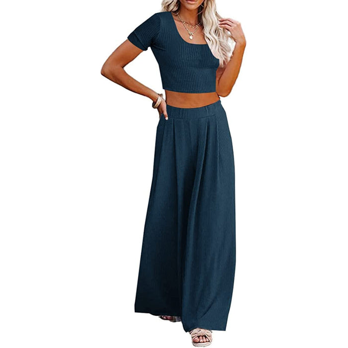 Women Set Crop Top Long Sleeve, Palazzo Pants