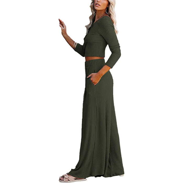 Women Set Crop Top Long Sleeve, Palazzo Pants