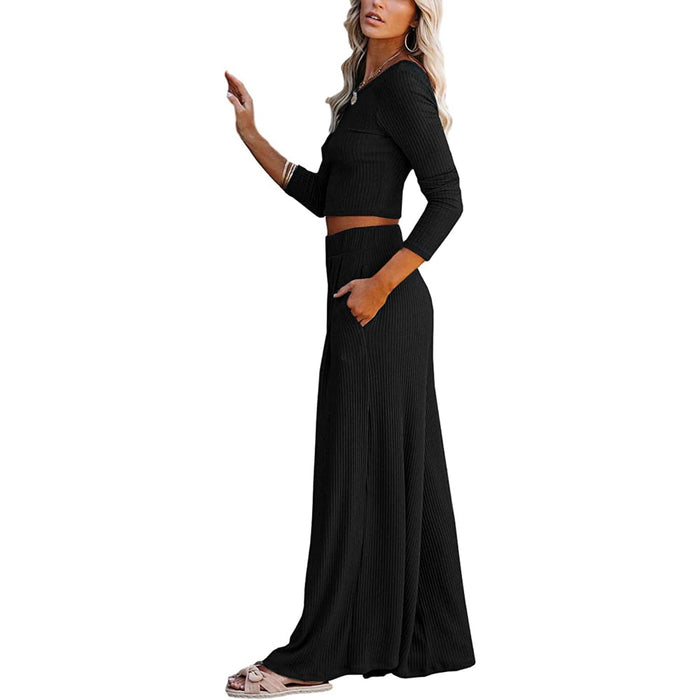 Women Set Crop Top Long Sleeve, Palazzo Pants