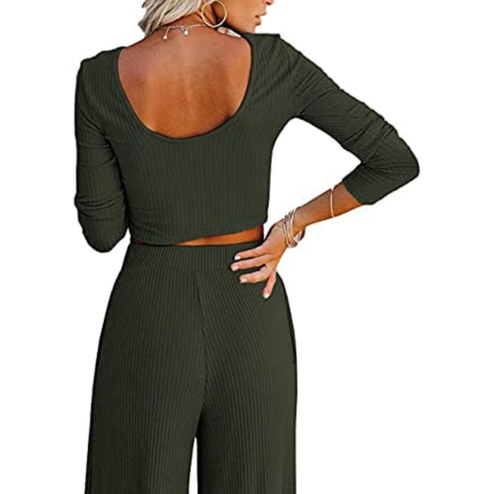 Women Set Crop Top Long Sleeve, Palazzo Pants