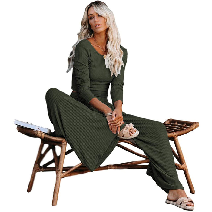 Women Set Crop Top Long Sleeve, Palazzo Pants