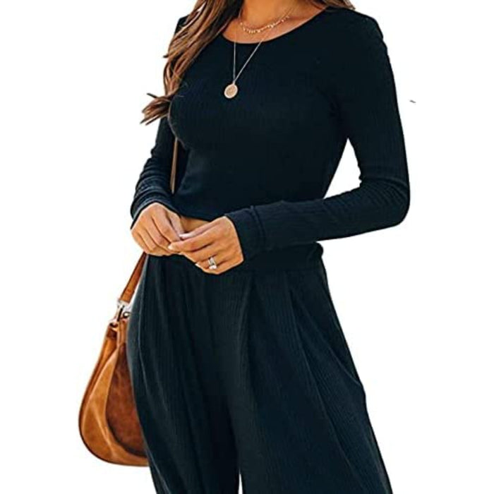 Women Set Crop Top Long Sleeve, Palazzo Pants