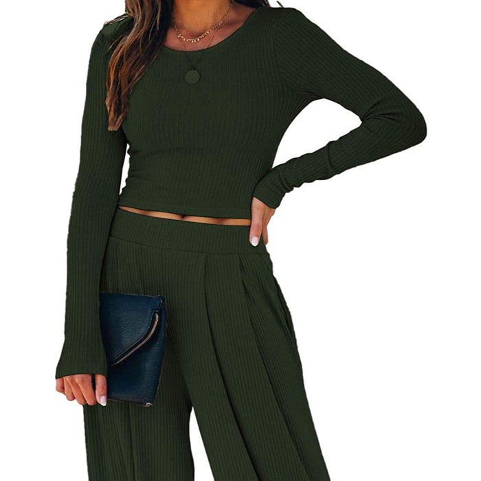 Women Set Crop Top Long Sleeve, Palazzo Pants