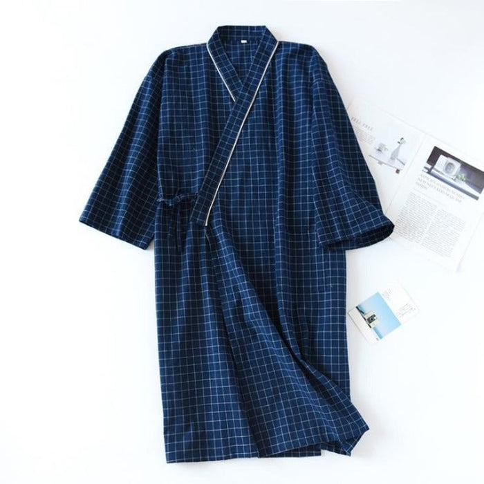 Unisex Summer Plaid Bathrobe