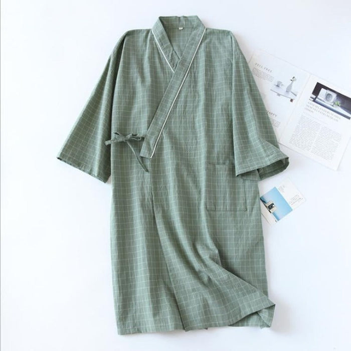 Unisex Summer Plaid Bathrobe