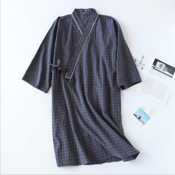 Unisex Summer Plaid Bathrobe