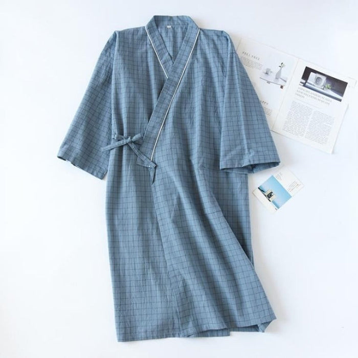 Unisex Summer Plaid Bathrobe