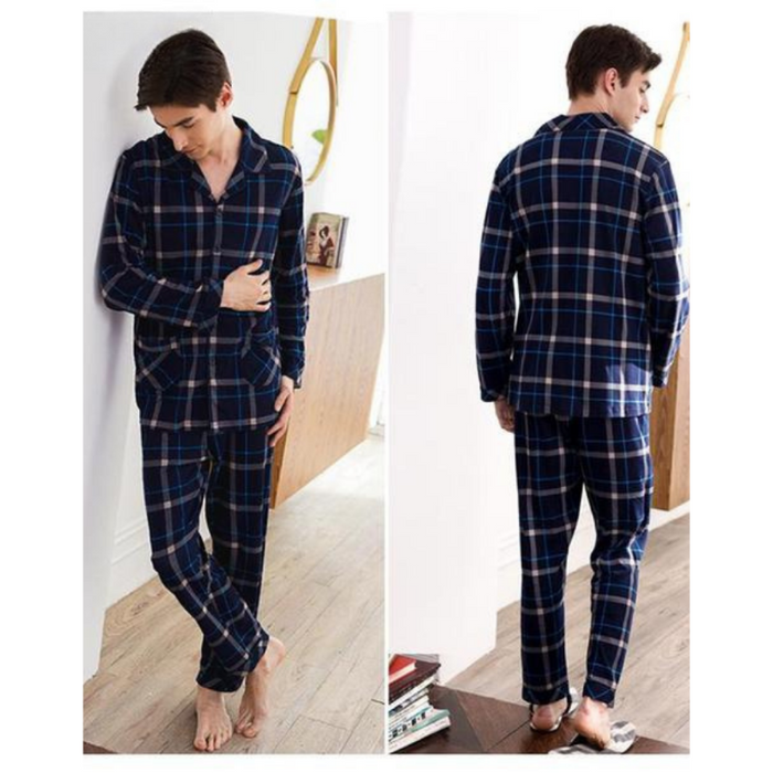 Winter Couple Pajamas Cotton Long-Sleeved Plaid Lapel