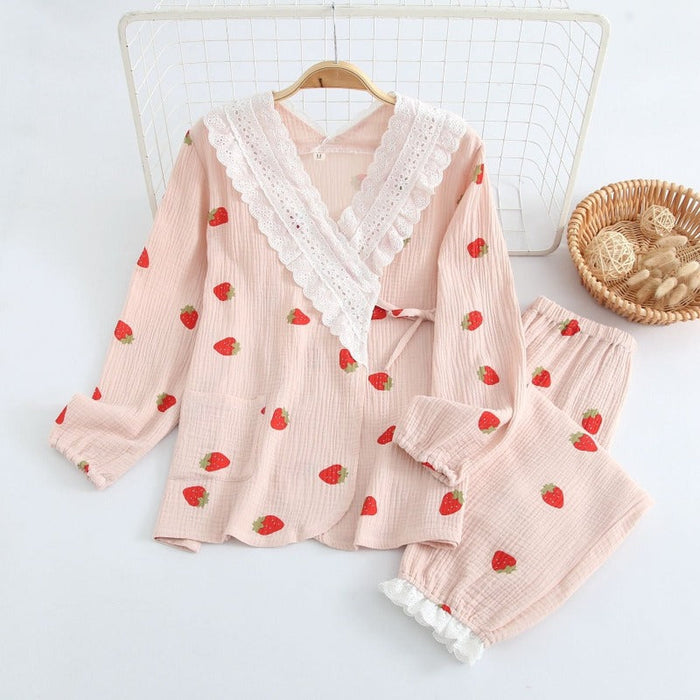 Cartoon Cotton Crepe Pajamas Set For Women's