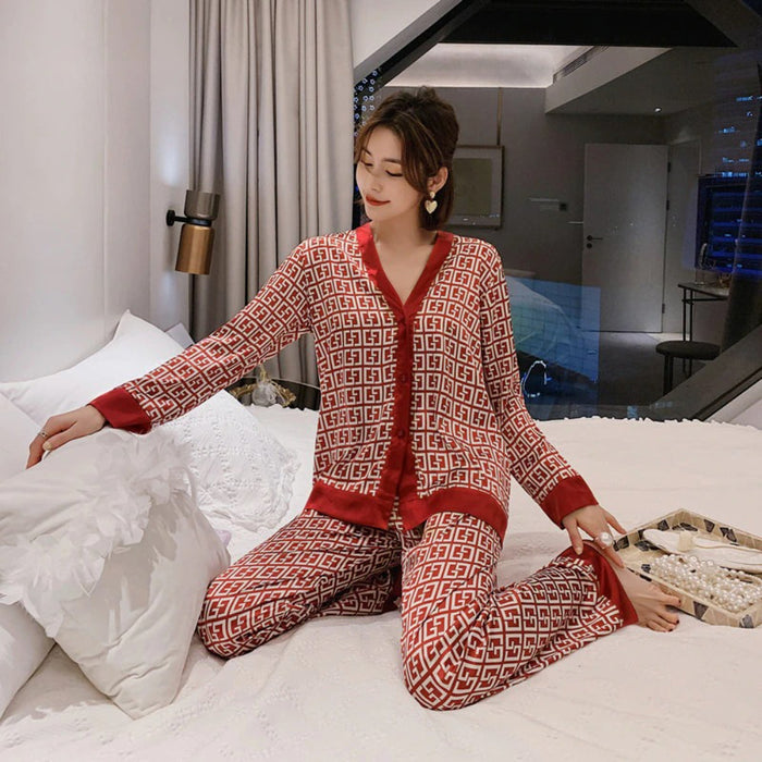 Women's Pajamas Set V Neck Design