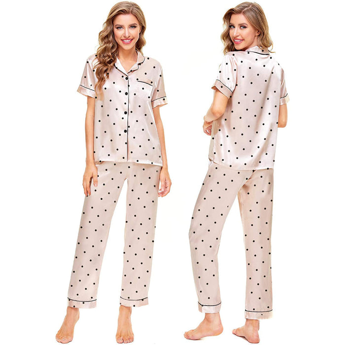 Women Pajama Two-piece Sleepwear Button-Down